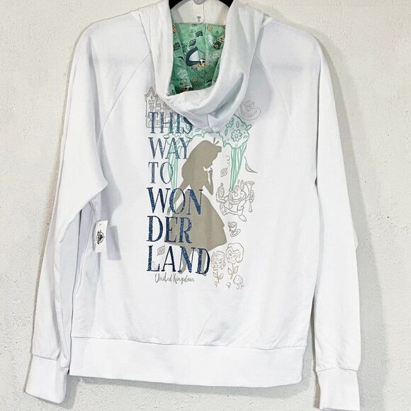 Disney Parks Epcot UK Pavilion Alice in Wonderland Zip Hoodie NWT Medium - Picture 1 of 11